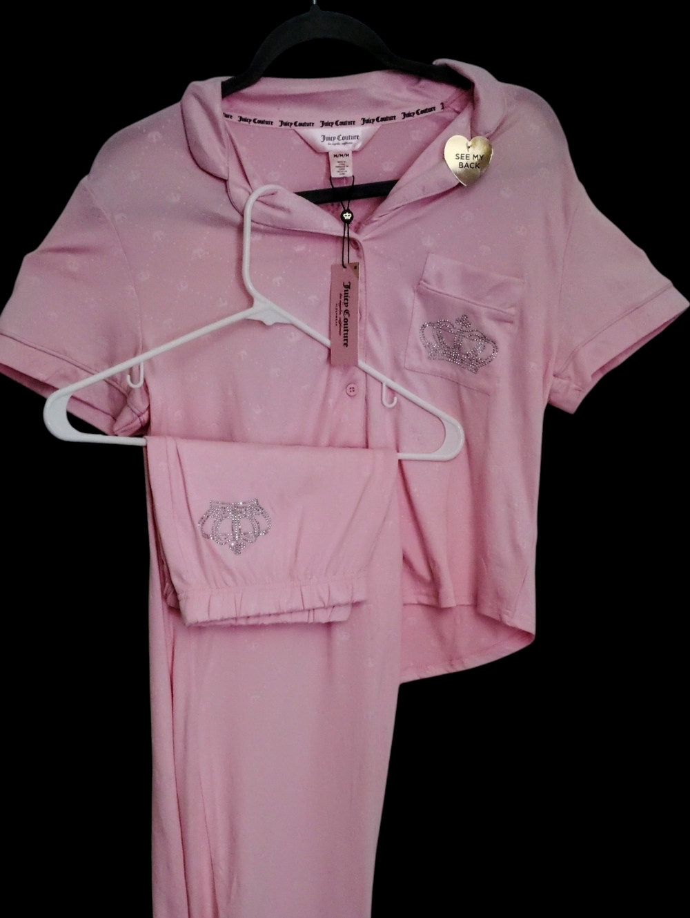 🩷💎*Juicy Couture* "Pink Candy" Rhinestone Crown Logos Pj Set💎🩷 - Picture 2 of 7